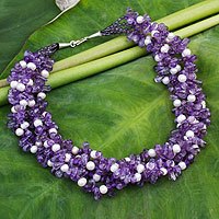 Cultured pearl and amethyst beaded necklace,