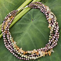 Cultured pearl and citrine beaded necklace,