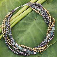Cultured pearl and fluorite beaded necklace,
