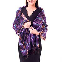 Silk shawl, 'Orchid Mystique' - Fair Trade Tie Dye Silk Shawl
