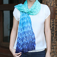 Tie-dyed scarf, 'Fabulous Sea' - Silk Scarf from Thailand