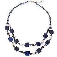 Lapis lazuli and rose quartz beaded necklace,