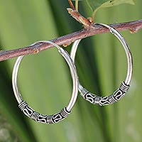 Fair Trade Sterling Silver Hoop Earrings,'Traditional Thai'