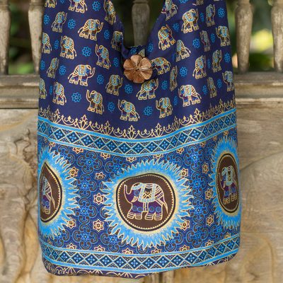 Cotton shoulder bag, 'Blue Thai Universe' - Cotton shoulder bag