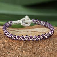 Leather and amethyst braided bracelet,