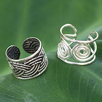 Sterling silver ear cuff earrings, 'Contrasts' (pair) - Sterling silver ear cuff earrings (Pair)