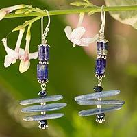 Lapis lazuli and kyanite dangle earrings,