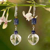 Lapis lazuli and quartz dangle earrings,
