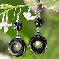 Onyx and hematite dangle earrings,
