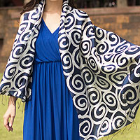 Silk scarf Blue Thai Maze Thailand
