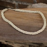 Silver beaded necklace,