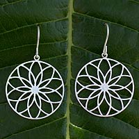 Silver flower earrings, 'Lotus Circles' - Silver flower earrings
