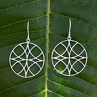 Silver dangle earrings, 'Snowflake Circle' - Silver dangle earrings