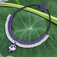Amethyst and rose quartz beaded necklace,