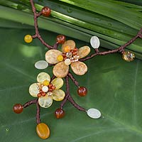 Carnelian flower necklace, 'Yellow Orange Spray' - Carnelian flower necklace