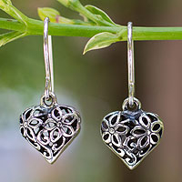 Sterling silver flower earrings, Blossoming Heart