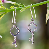 Sterling silver dangle earrings, 'Key to My Heart' - Sterling Silver Dangle Earrings