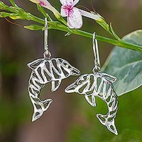 Sterling silver dangle earrings, 'Tiger Dolphin' - Sterling silver dangle earrings