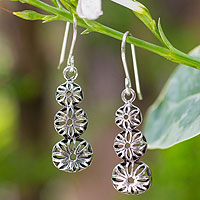 Sterling silver flower earrings, 'Flower Tower' - Sterling silver flower earrings