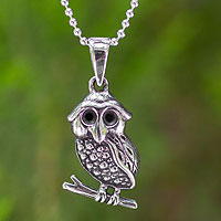 Sterling silver pendant necklace, 'Little Thai Owl' - Sterling Silver Pendant Necklace