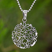 Sterling silver flower necklace, 'Hydrangea' - Floral Sterling Silver Pendant Necklace