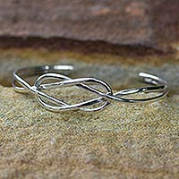 Sterling silver cuff bracelet, 'Love You Knot' - Modern Sterling Silver Cuff Bracelet