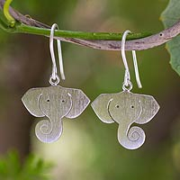 Silver dangle earrings, 'Noble Elephants' - Sterling Silver Dangle Earrings
