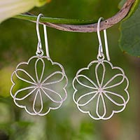 Sterling silver dangle earrings, 'Flower of Love' - Sterling silver dangle earrings
