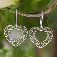 Sterling silver heart earrings, 'Web of Love' - Sterling silver heart earrings