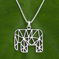 Sterling silver pendant necklace, 'Abstract Elephant' - Sterling silver pendant necklace