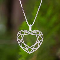 Sterling silver heart necklace, 'Web of Love' - Sterling silver heart necklace