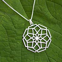 Sterling silver floral necklace, 'Puzzling Bloom' - Sterling silver floral necklace