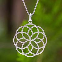 Sterling silver flower necklace, 'Blossoming Kaleidoscope' - Handmade Thai Floral Silver Pendant Necklace