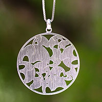Sterling silver pendant necklace, 'Dancing Elephants' - Sterling Silver Pendant Necklace