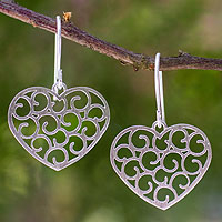 Sterling silver heart earrings, 'Thai Love' - Sterling silver heart earrings