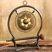 Iron and brass gong, 'Thai Harmony' (5 inch) - Iron and Brass Gong (5 Inch)