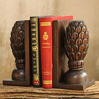 Wood bookends Trees of Knowledge pair Thailand