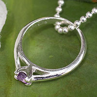 Amethyst pendant necklace, 'Promise of Love' - Amethyst Ring-pendant on Silver Necklace from Thailand