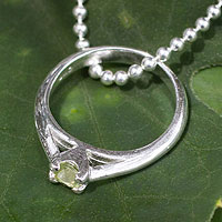 Peridot pendant necklace, 'Promise of Love' - Peridot Ring-pendant on Silver Necklace from Thailand