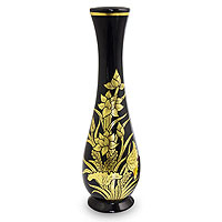 Lacquered decorative wood vase Golden Lotus Thailand