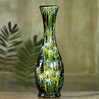 Lacquered wood decorative vase Bamboo Forest Thailand
