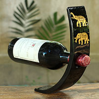 Lacquered wood wine bottle holder Golden Lotus Thailand