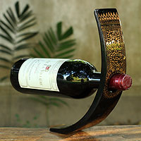 Lacquered wood wine bottle holder Golden Vines Thailand