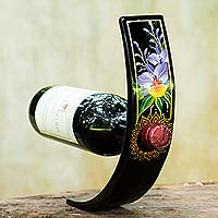 Lacquered wood wine bottle holder Regal Orchid Thailand