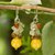 Tiger's eye and prehnite cluster earrings, 'Sweet Sunshine' - Tiger's Eye Carnelian Quartz Cluster Earrings thumbail