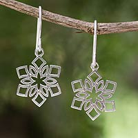 Sterling silver dangle earrings, 'Blossoming Snowflakes' - Artisan Jewelry Women's Sterling Silver Earrings