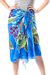 Cotton batik sarong, 'Tropical Enchantment' - Blue Floral Cotton Batik Sarong (image 2c) thumbail