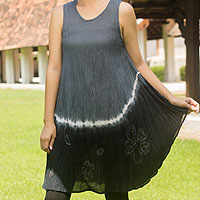 Cotton batik dress, 'Gray Thai Holiday' - Cotton batik dress