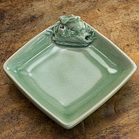 Celadon ceramic dish Emerald Rabbit Thailand