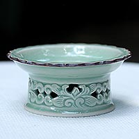 Celadon ceramic dish Emerald Vines Thailand